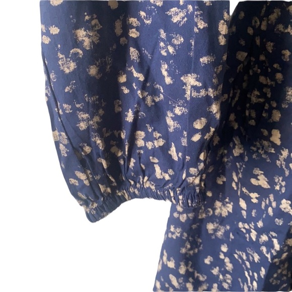 Gap navy blue and tan splattered split neck waist tie midi dress, XL - Picture 2 of 6